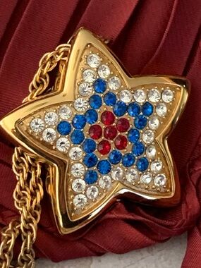 Red White and Blue Star Crystal Watch Pendant Necklace